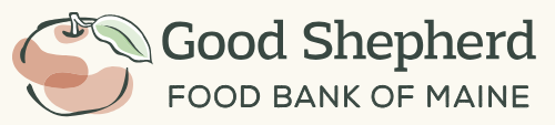 Good Shepherd Food Bank Logo for Good Shepherd Food Bank of Maine featuring a stylized peach with a green leaf next to the organization's name in bold text.